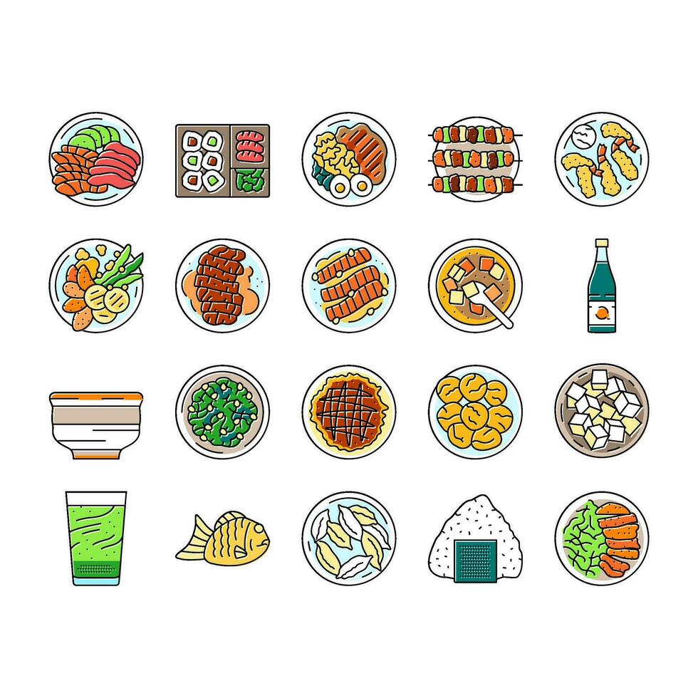 japansk mat asiatisk måltid ikoner uppsättning vektor