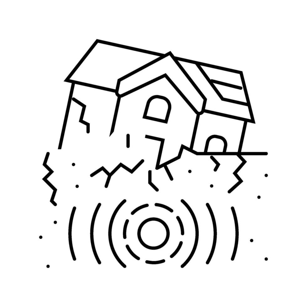 hus jordbävning förstörd linje ikon vektor illustration