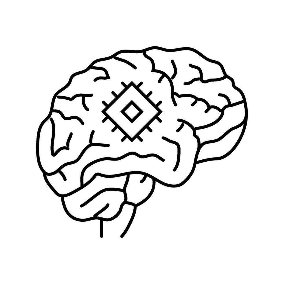 artificiell hjärna implantera framtida teknologi linje ikon vektor illustration