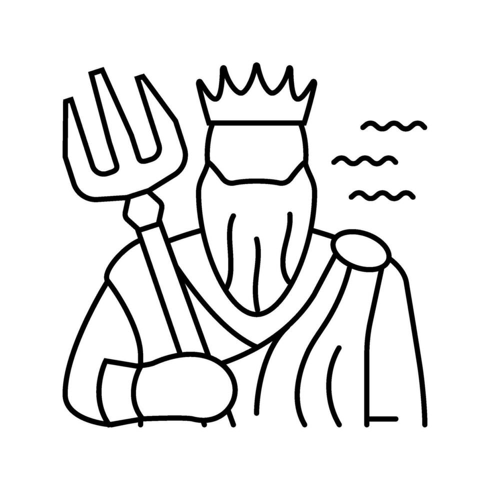poseidon grekisk Gud mytologi linje ikon vektor illustration