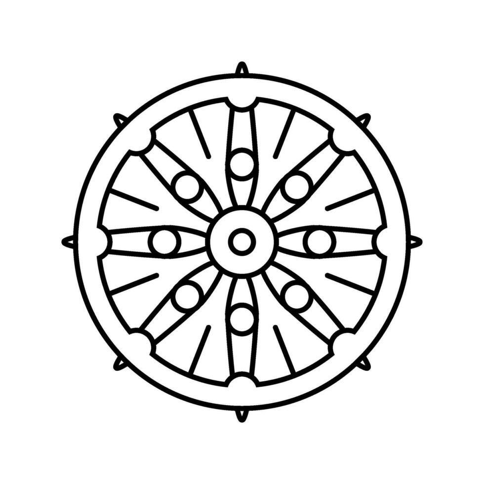 Dharma Rad Dharmachakra Linie Symbol Vektor Illustration