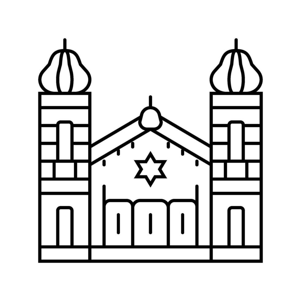 synagoga byggnad jewish linje ikon vektor illustration