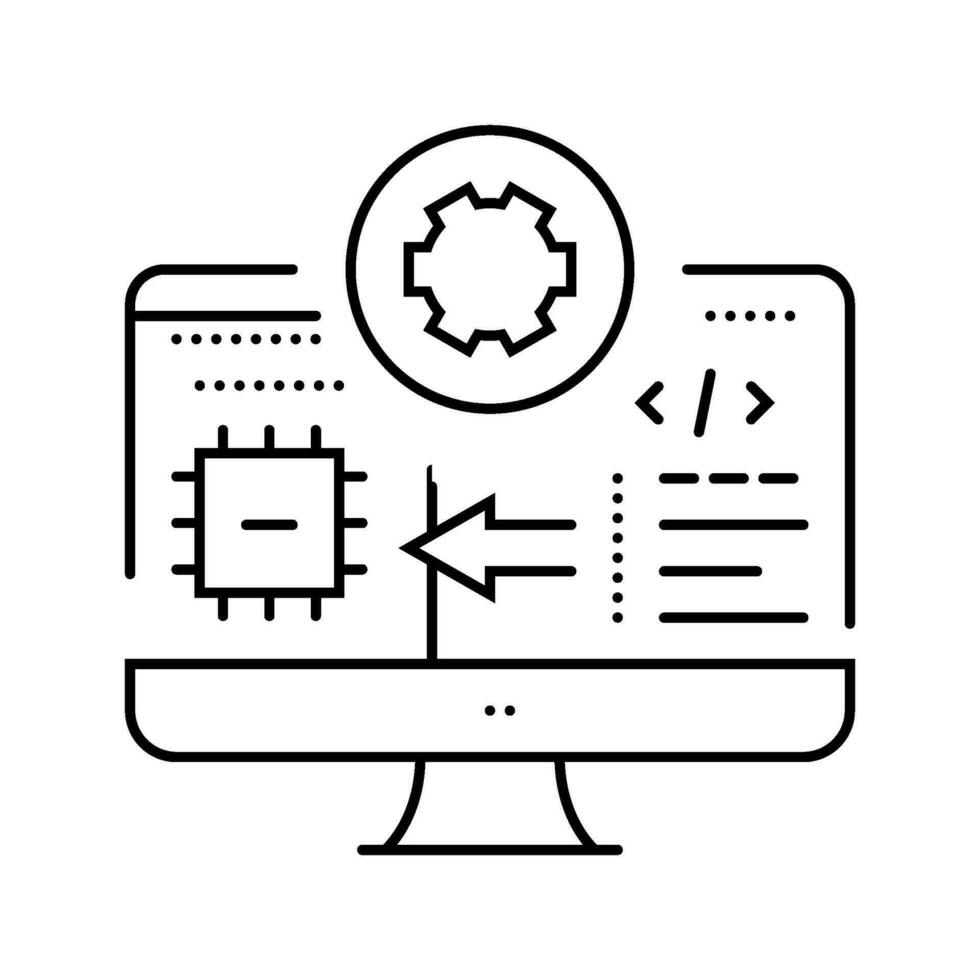 mikrokontroller programmering elektronik linje ikon vektor illustration