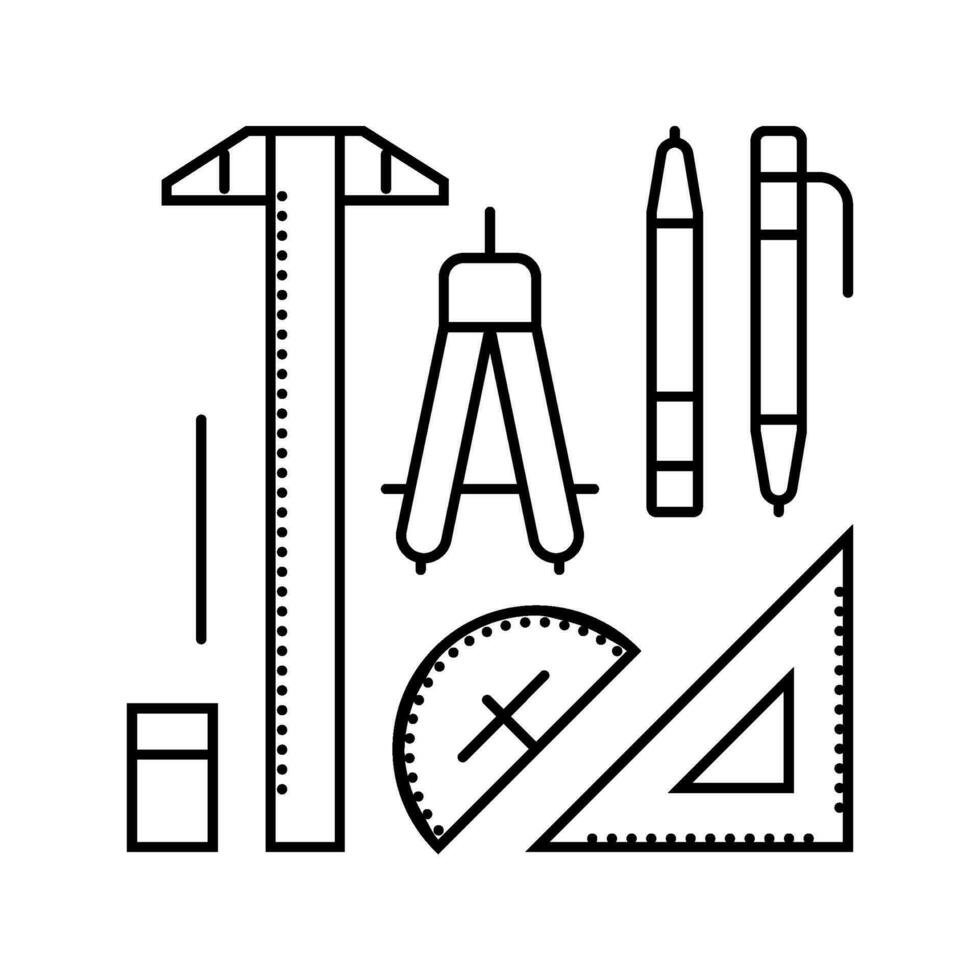 Abfassung Werkzeuge architektonisch Zeichner Linie Symbol Vektor Illustration