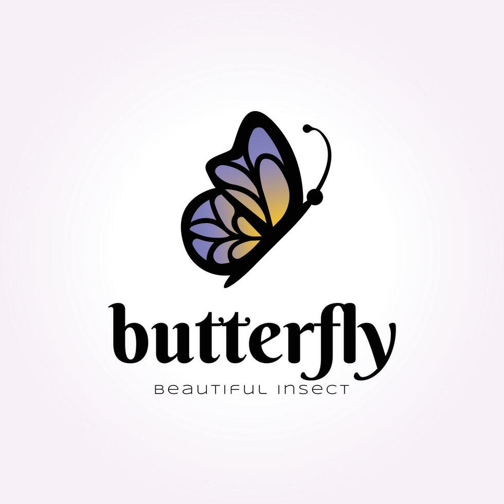 einfach Schmetterling Logo mit Blau Flügel, Jahrgang elegant Insekt Symbol Vektor Illustration