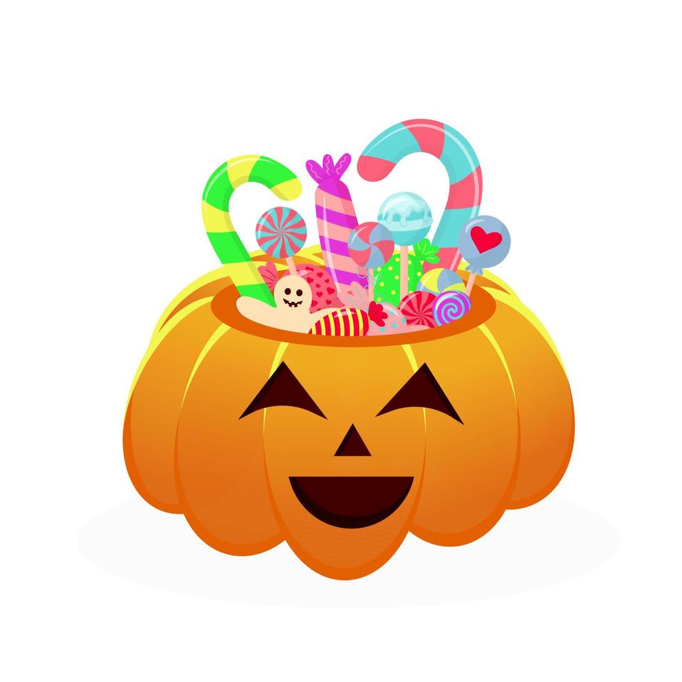 halloween pumpakorg full med godis och godis. vektor