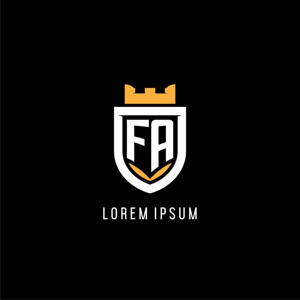 första fa logotyp med skydda, esport gaming logotyp monogram stil vektor