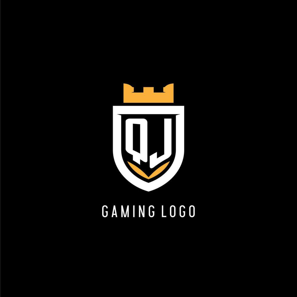 första qj logotyp med skydda, esport gaming logotyp monogram stil vektor