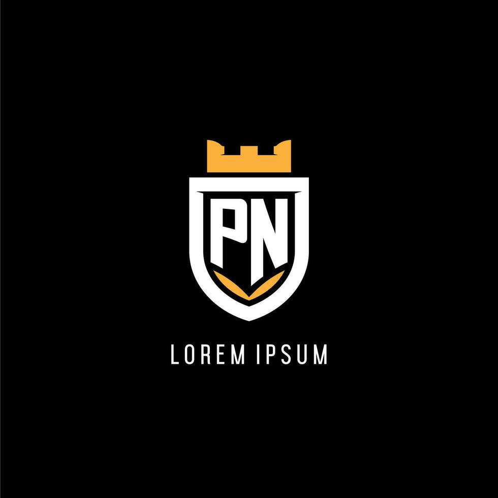 första pn logotyp med skydda, esport gaming logotyp monogram stil vektor