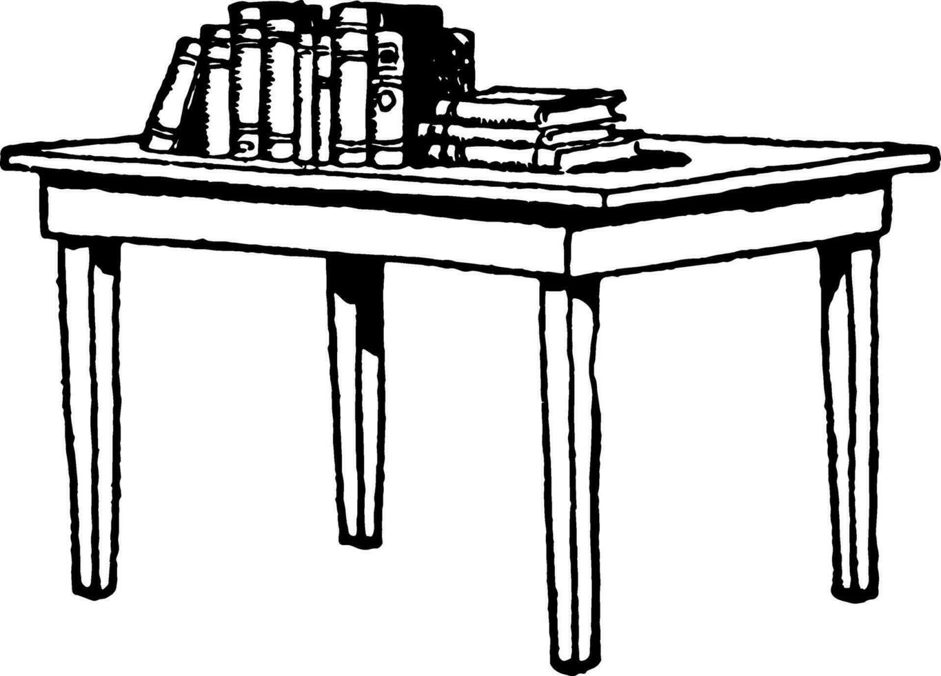 Tabelle mit Bücher, Möbel, Jahrgang Gravur. vektor