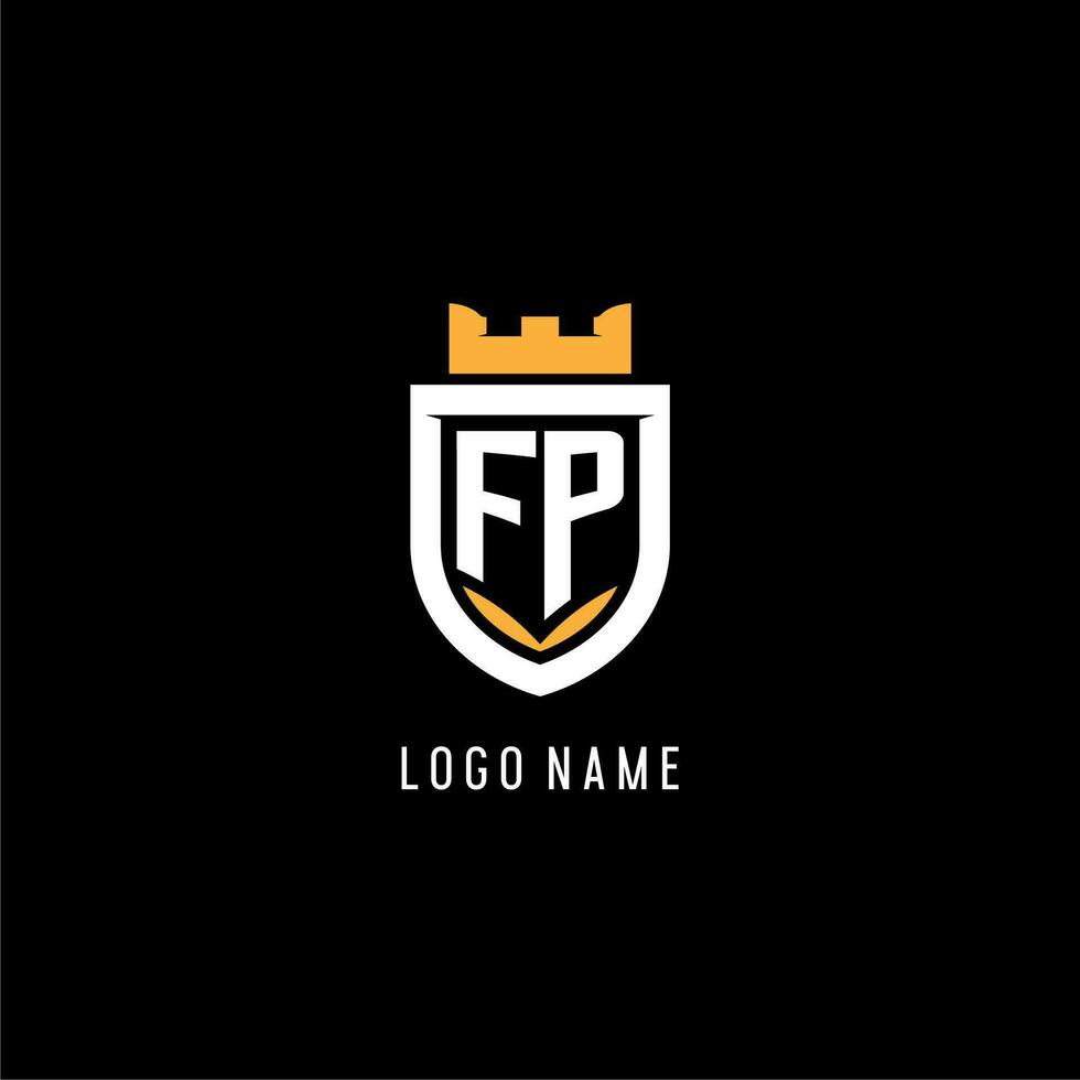 första fp logotyp med skydda, esport gaming logotyp monogram stil vektor