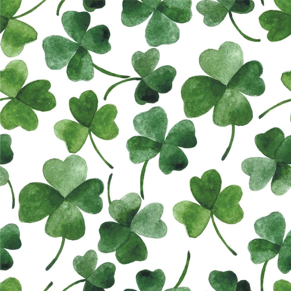akvarell seamless mönster på temat st. Patricks dag. gröna fyrklöver blad på en vit bakgrund. semestertryck vektor