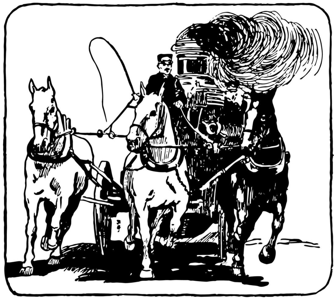 von Pferden gezogen Feuer LKW Jahrgang Illustration. vektor