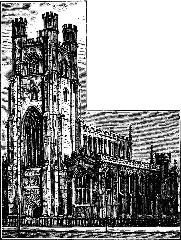 st. Marys Kirche Cambridge, historisch England, Jahrgang Gravur. vektor