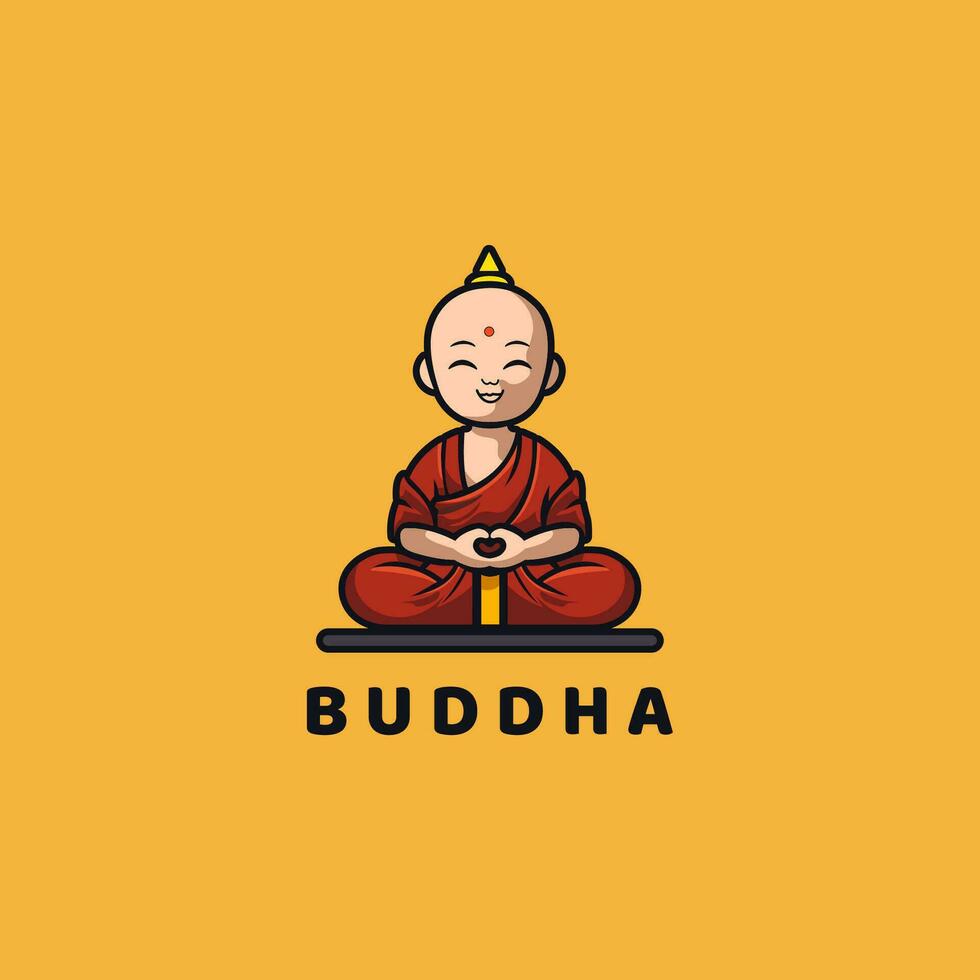 süß Buddha Sitzung Maskottchen Logo Design Vorlage Vektor Symbol Illustration. Buddhismus Religion Symbol