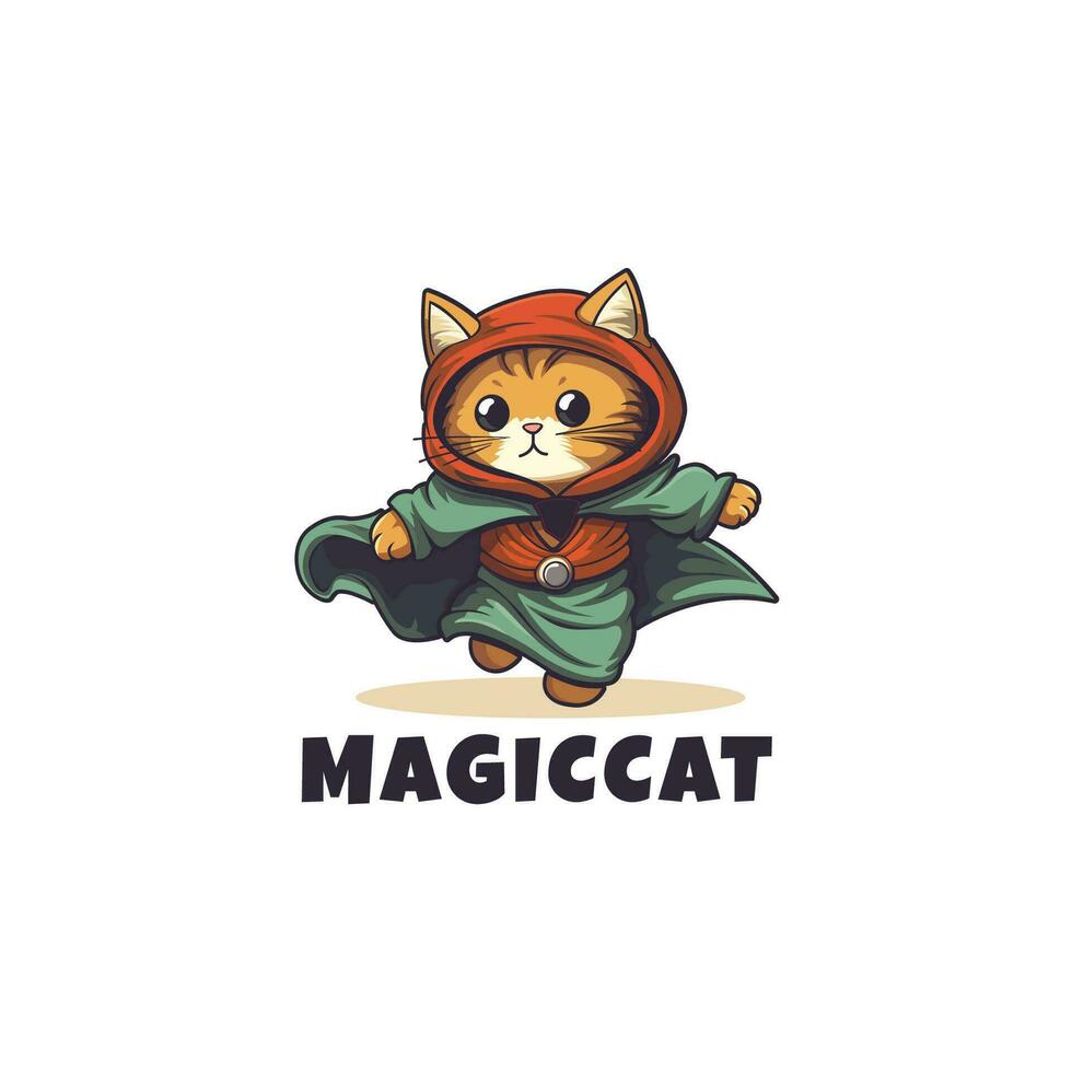 das Katze trägt ein Zauberer Outfit Maskottchen Logo Design Vorlage Vektor Symbol Illustration. Katze Zauberer Symbol