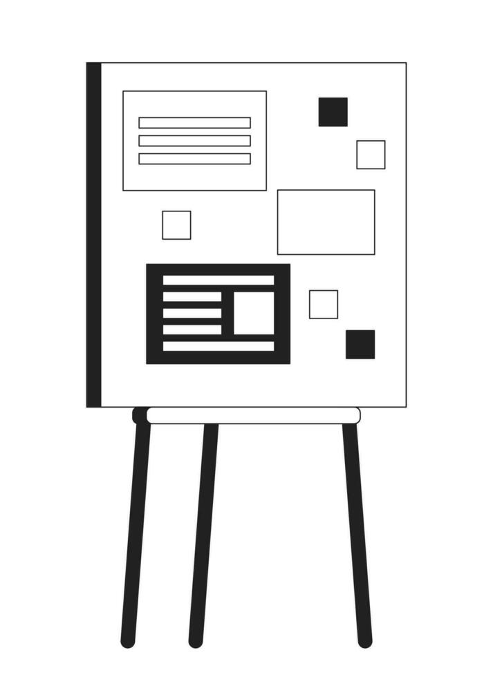 kontor presentation styrelse stativ svart och vit 2d tecknad serie objekt. seminarium demonstration. kontor Utrustning isolerat vektor översikt Artikel. staffli presentation enfärgad platt fläck illustration