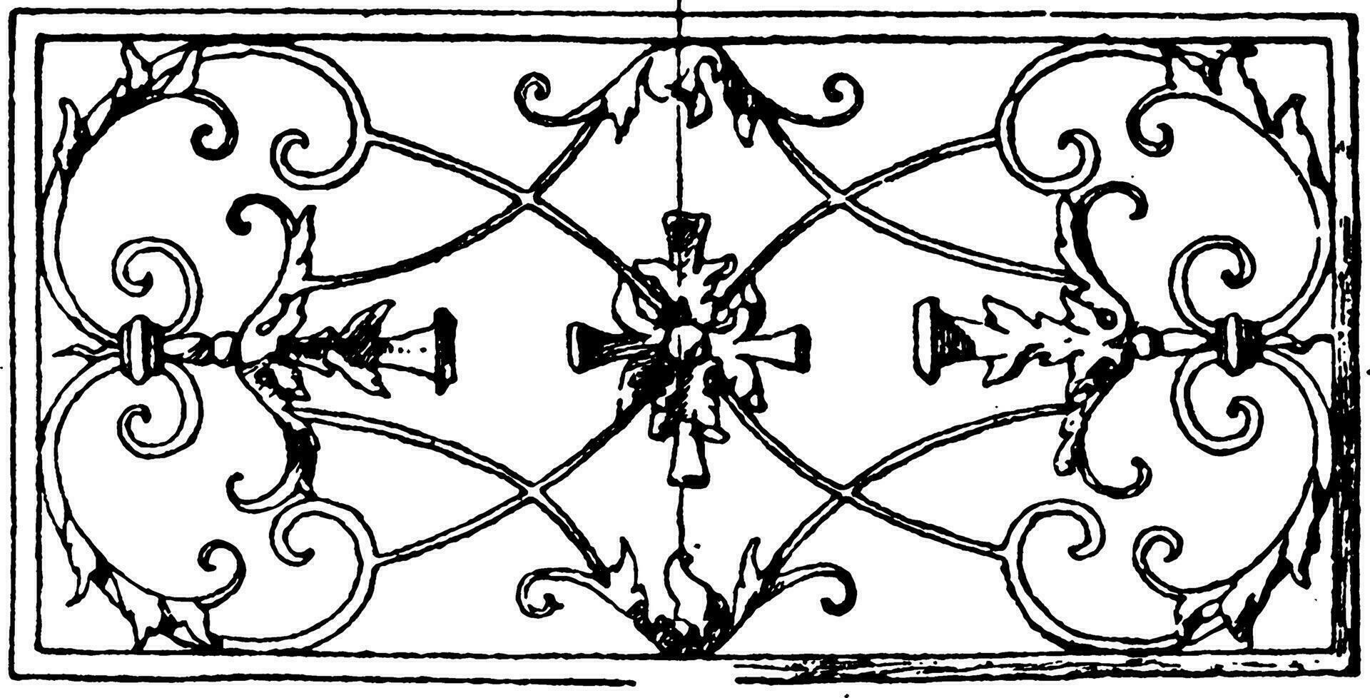 Schmiedeeisen länglich Panel ist ein 17 .. Jahrhundert Design gefunden im ein Haus im Freiburg, Jahrgang Gravur. vektor