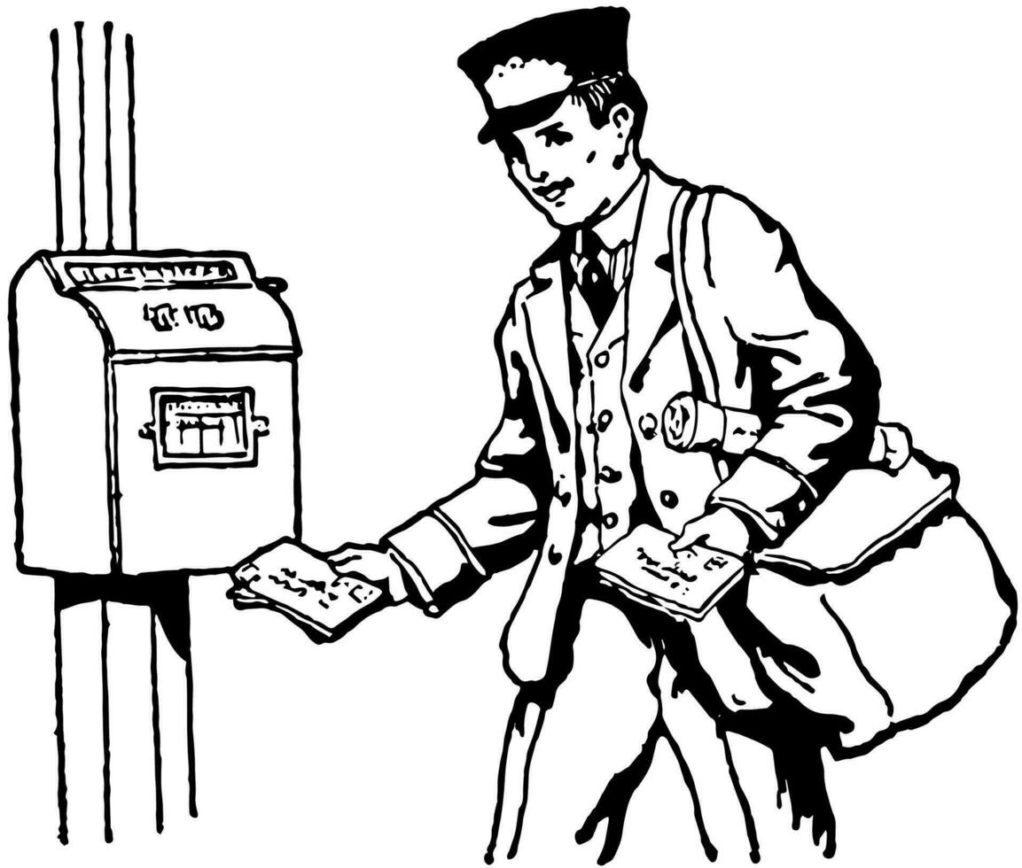 Postbote liefern Mail Jahrgang Illustration. vektor