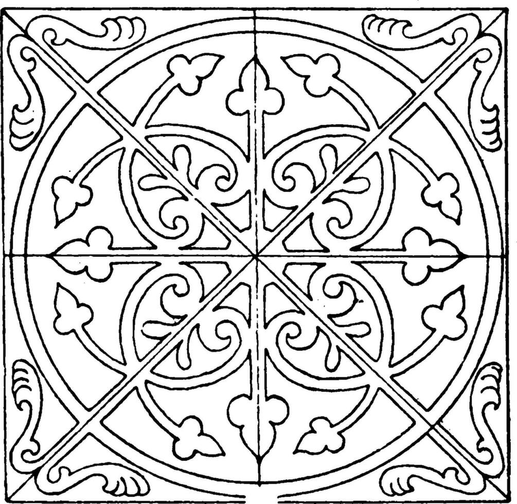 medeltida fyrkant panel är dekorerad med en unik design, årgång gravyr. vektor