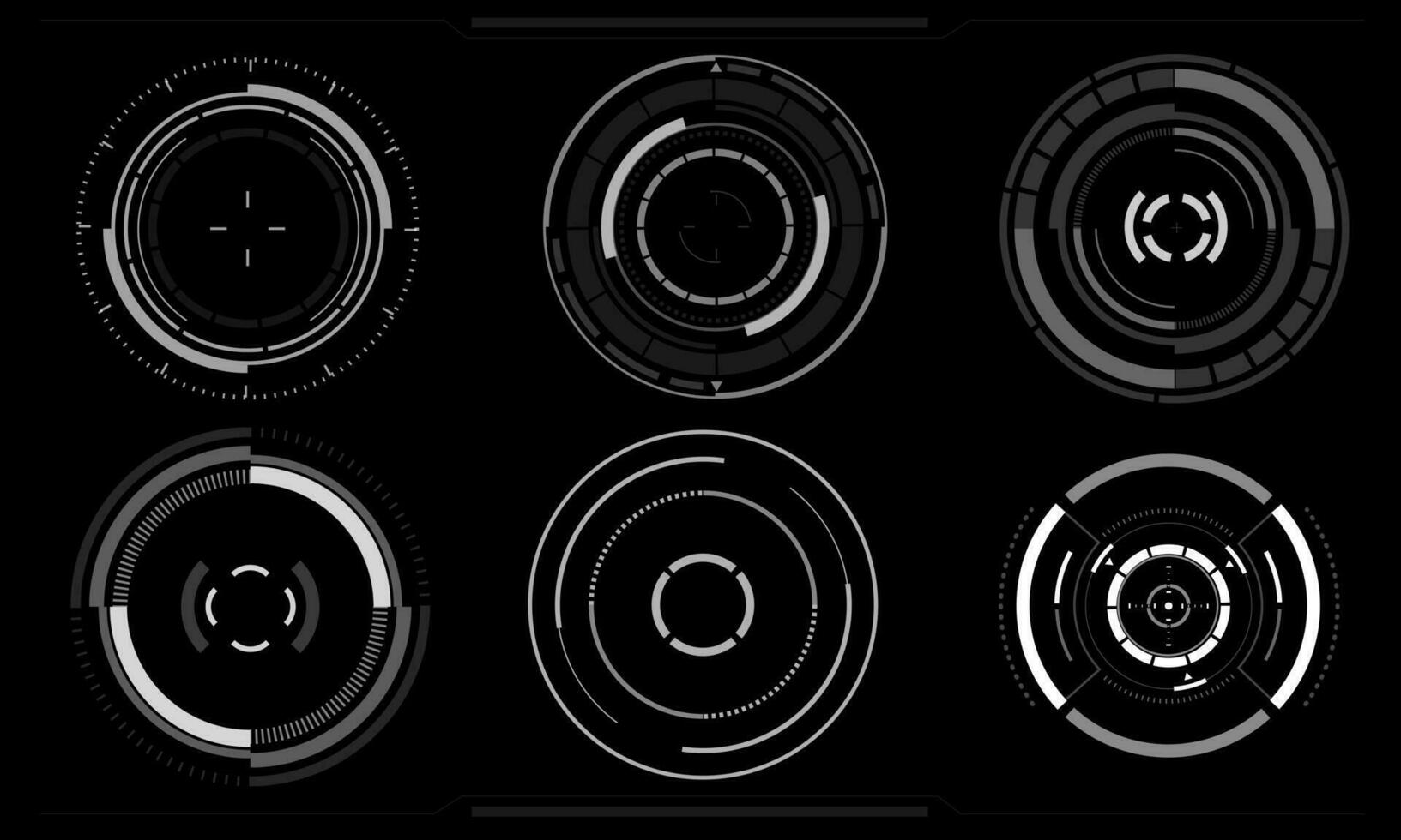 uppsättning av sci fi vit cirkel användare gränssnitt element teknologi trogen design modern kreativ på svart bakgrund vektor