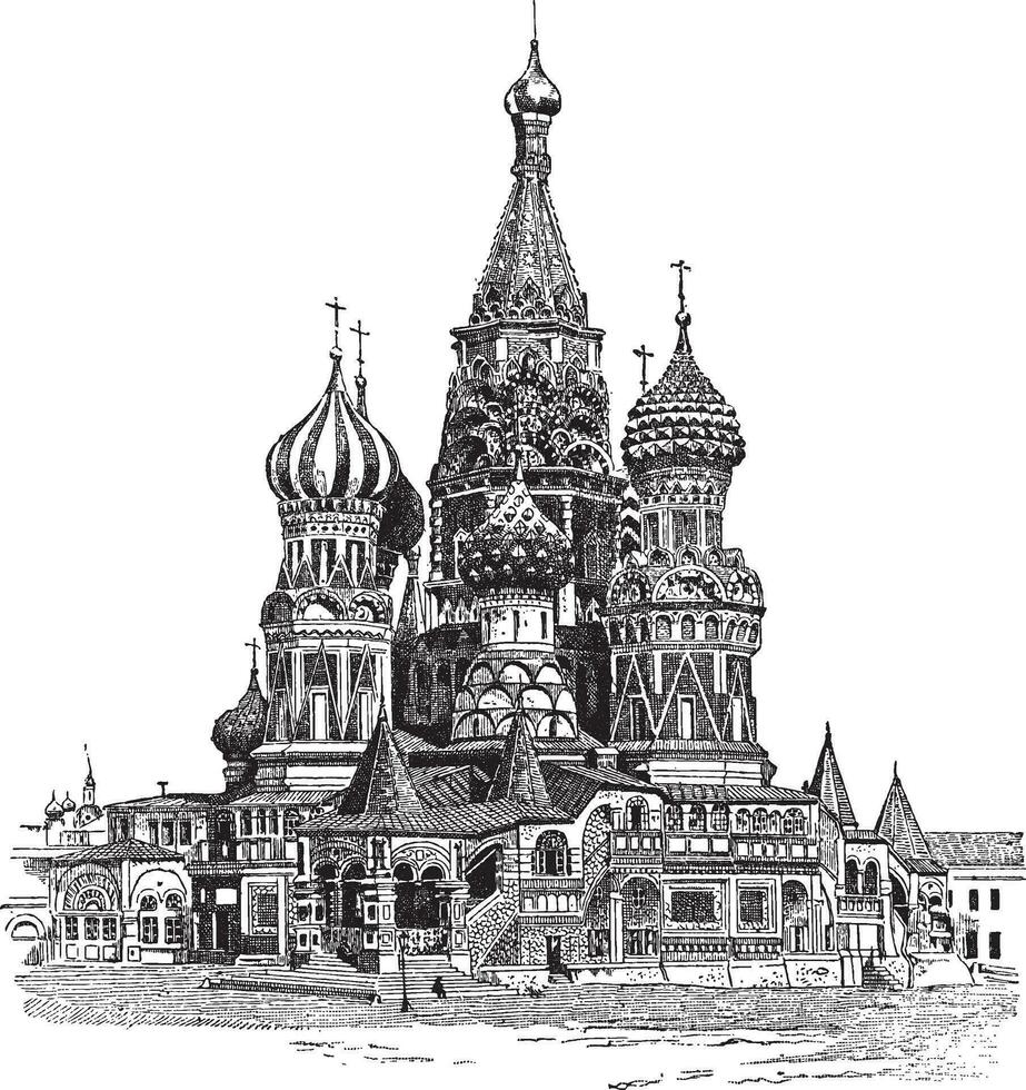 helgon basilika katedral, i Moskva, Ryssland, årgång gravyr vektor
