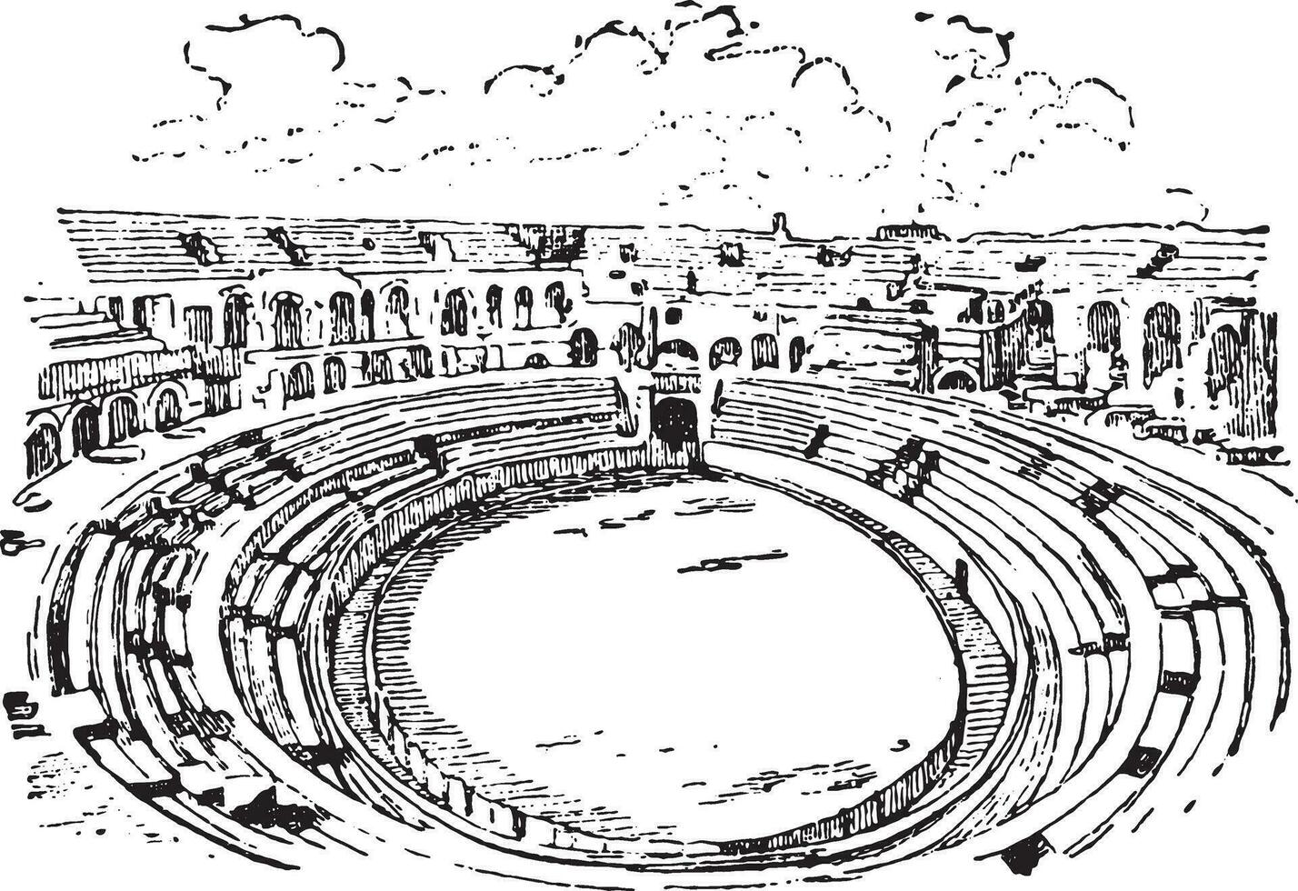 amfiteater i Nimes, årgång gravyr. vektor