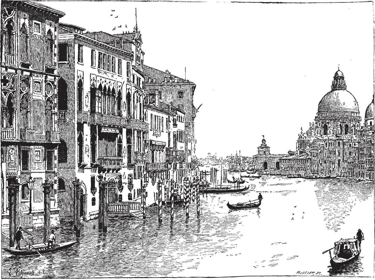 Aussicht von das großartig Kanal, Venedig, Jahrgang Gravur. vektor