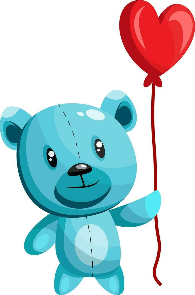 blå Björn innehav en hjärta formad röd ballong vektor illustration på vit bakgrund.
