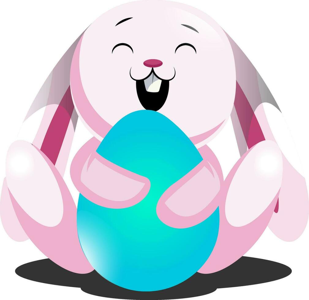 rosig Ostern Hase umarmen Blau Ei Illustration Netz Vektor auf Weiß Hintergrund