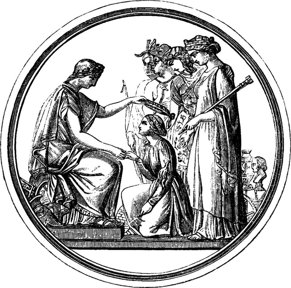 Britannia kröning en kvinna, årgång illustration. vektor