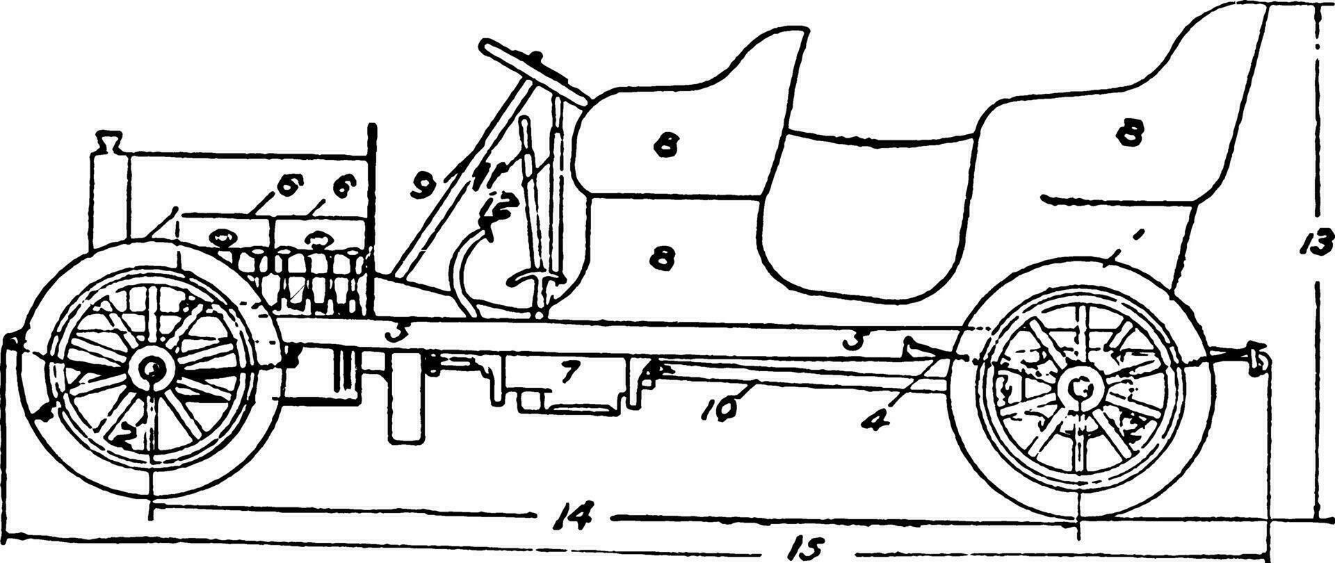 sida elevation av motor bil, årgång illustration. vektor