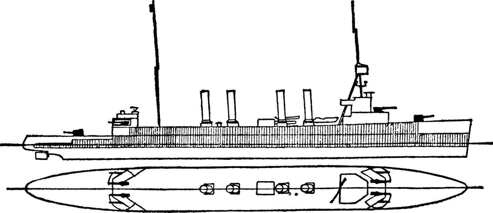 förenad stater Marin omaha klass slagkryssare, årgång illustration. vektor