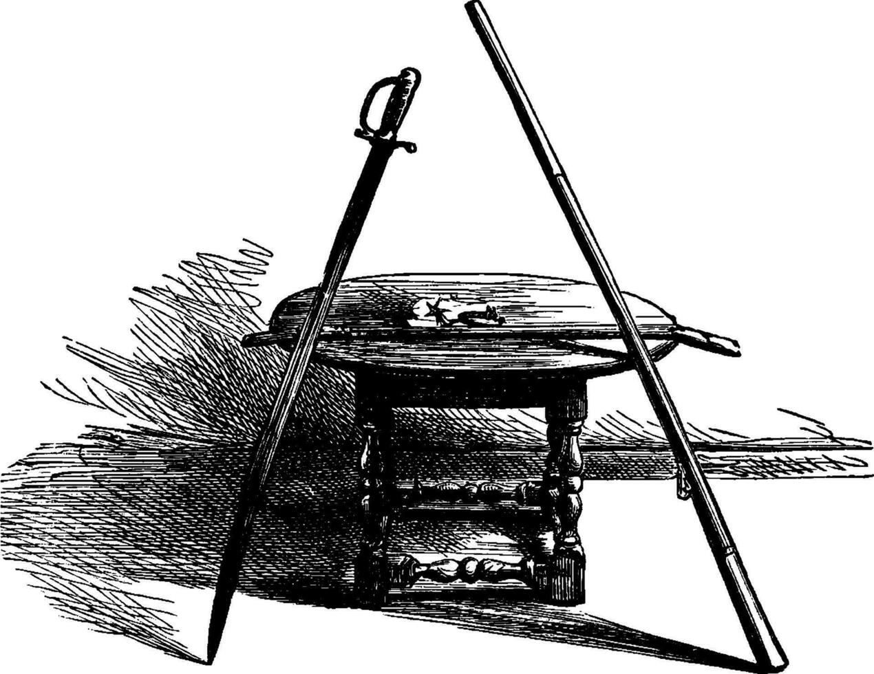 standish's svärd och musköt fat, vintage illustration vektor