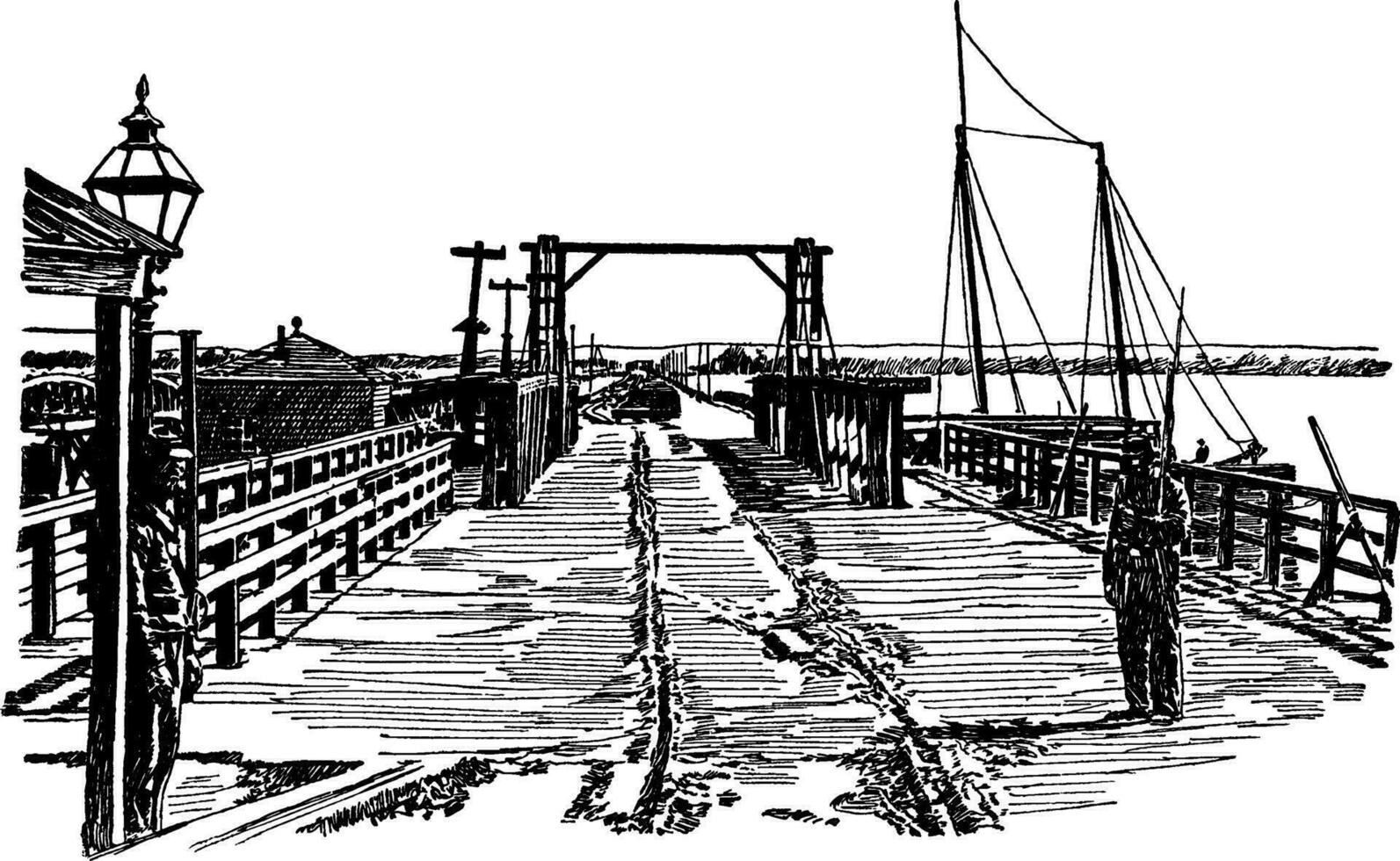 potomac flod lång bro, årgång illustration. vektor