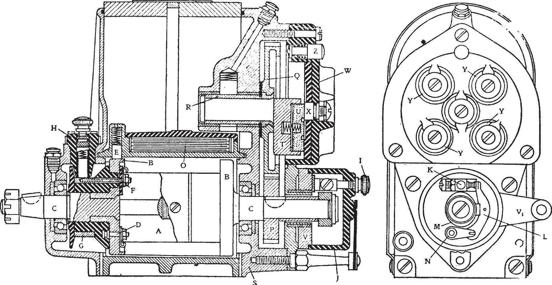 dixie 4 cylinder magneto, årgång illustration. vektor