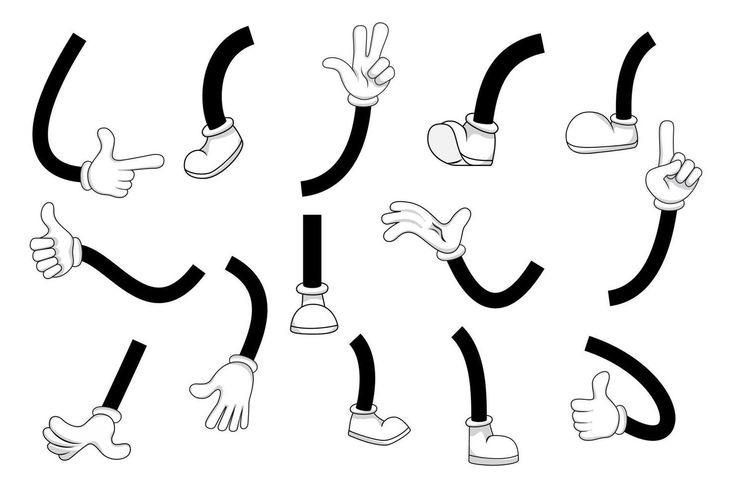 süße schöne Comic-Hände und Beine mit unterschiedlicher Pose und Position mit isolierten Fingern vektor