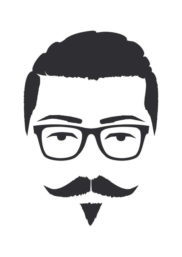 Silhouette von ein Mann mit Brille und Kaiserliche Schnurrbart. Hand gezeichnet Vektor Illustration. Design Element isoliert Weiß Hintergrund