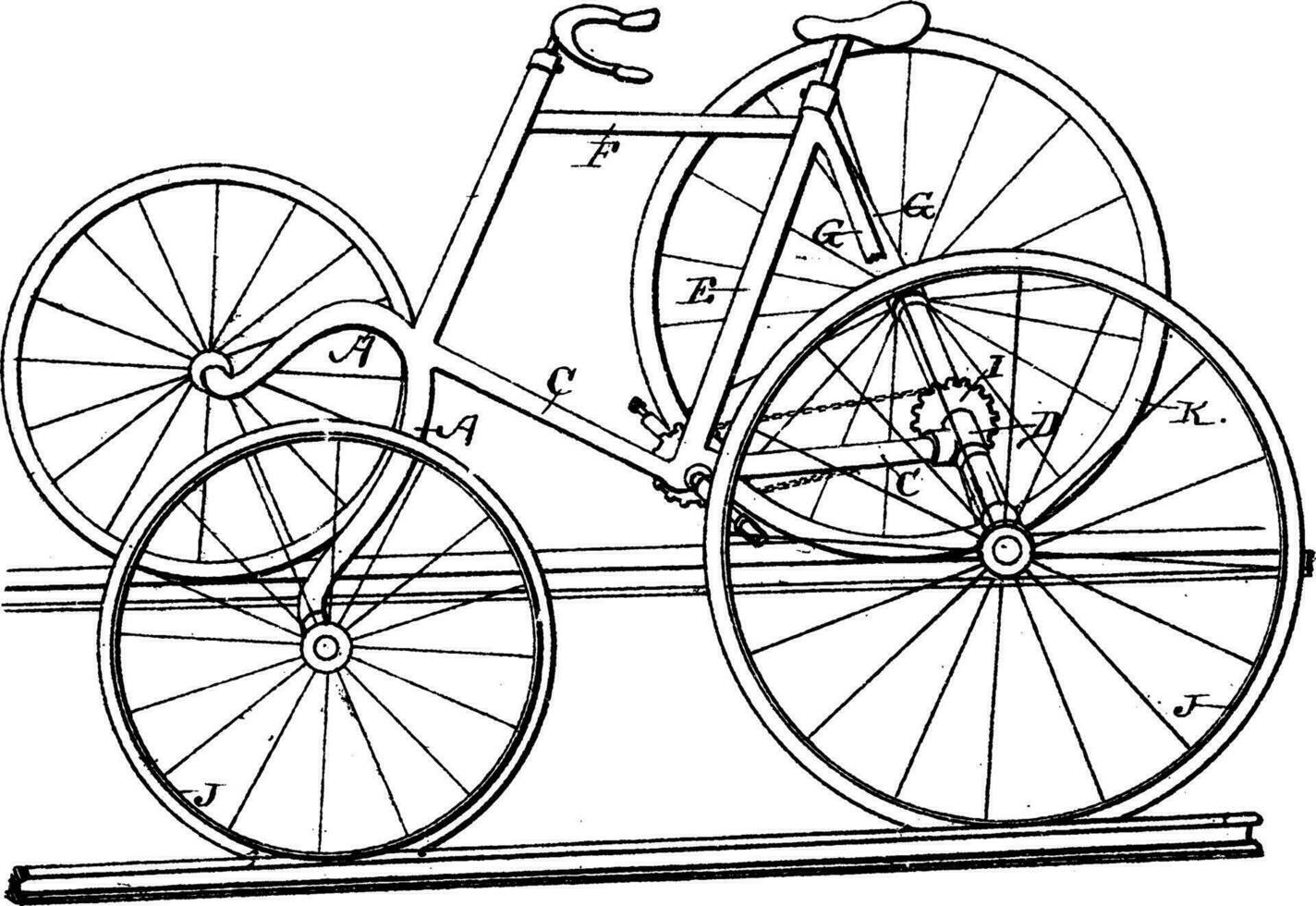 fyra på hjul järnväg velociped, årgång illustration. vektor