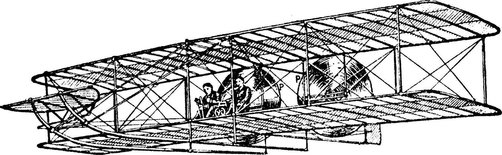 wright bröder flygplan, årgång illustration. vektor