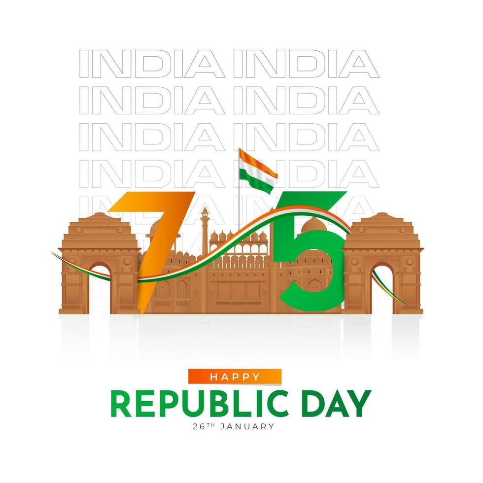 75 .. indisch Republik Tag, 26 Januar Feier Sozial Medien Post, Netz Benner, Status wünscht sich vektor