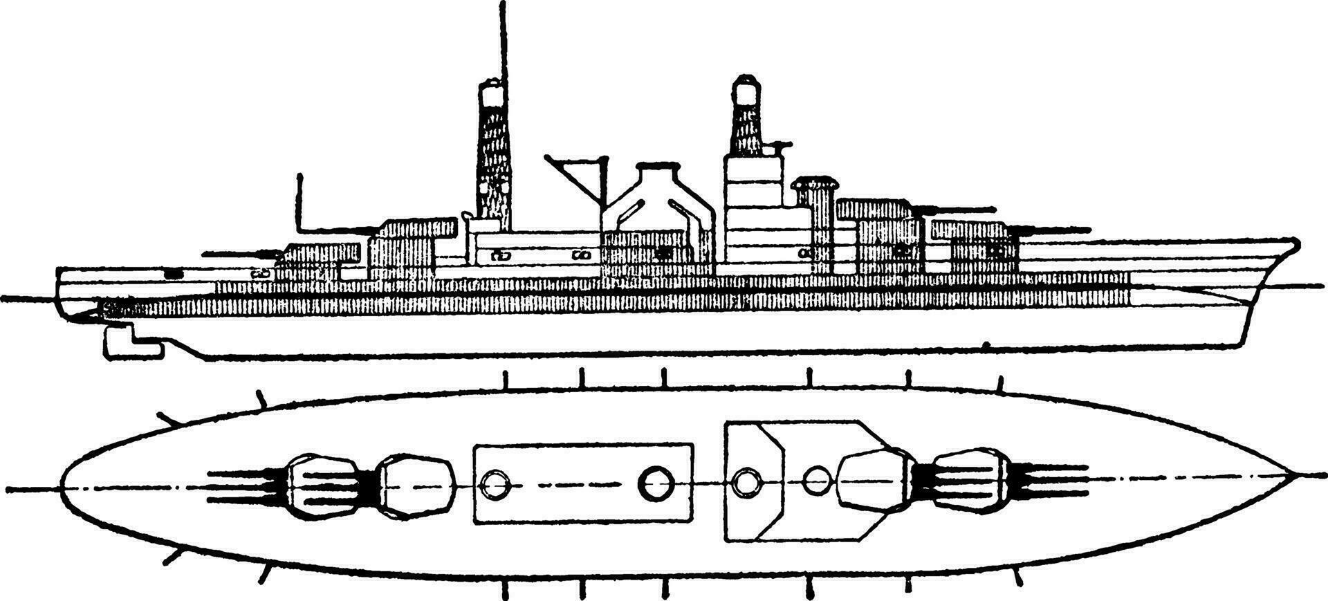 massachusetts slagskepp förenad stater Marin, årgång illustration. vektor