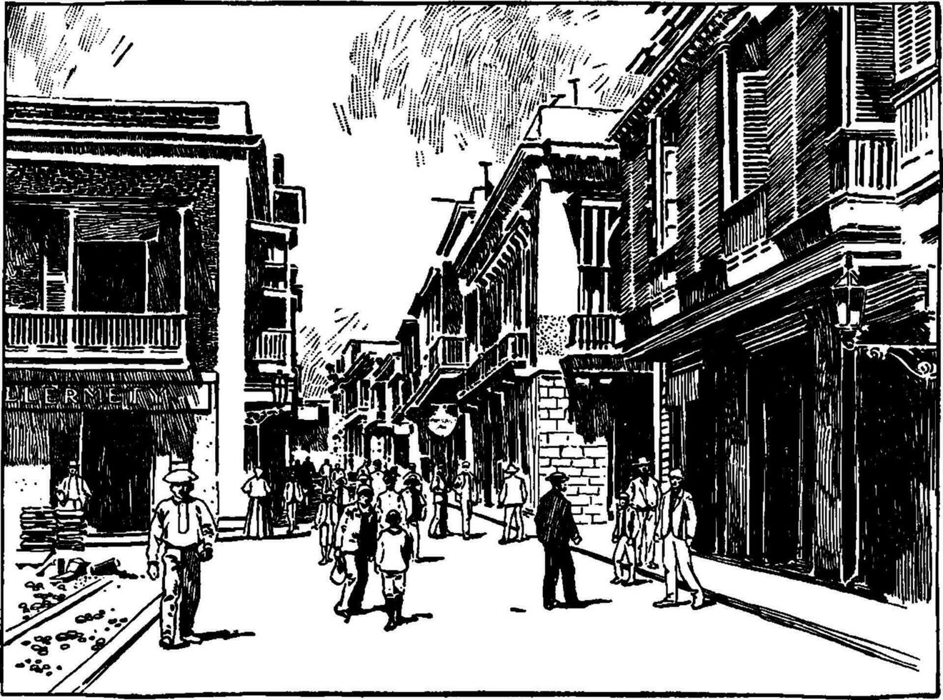 gata scen i san juan, årgång illustration. vektor