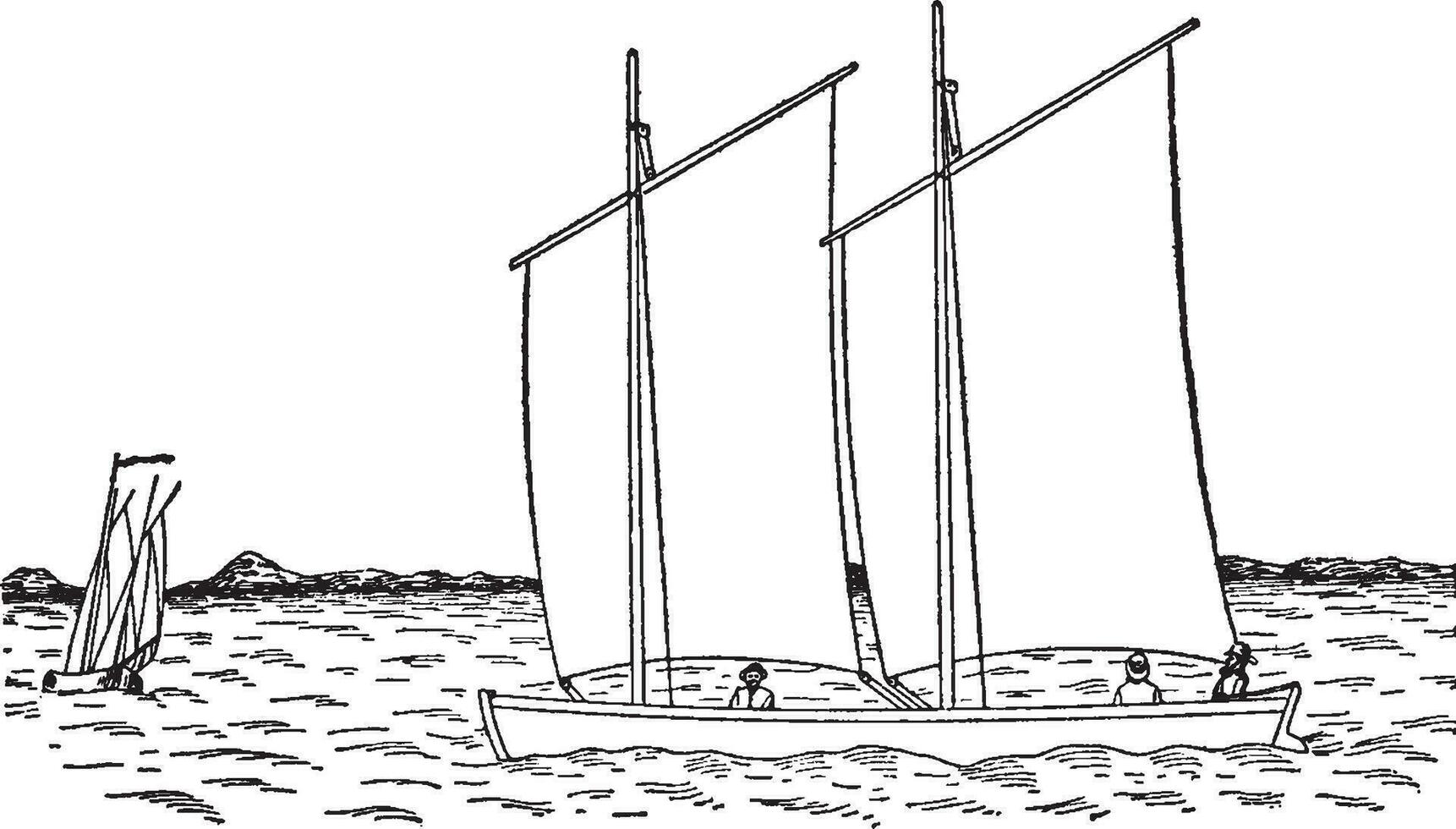 vind driven segelbåt, årgång illustration. vektor