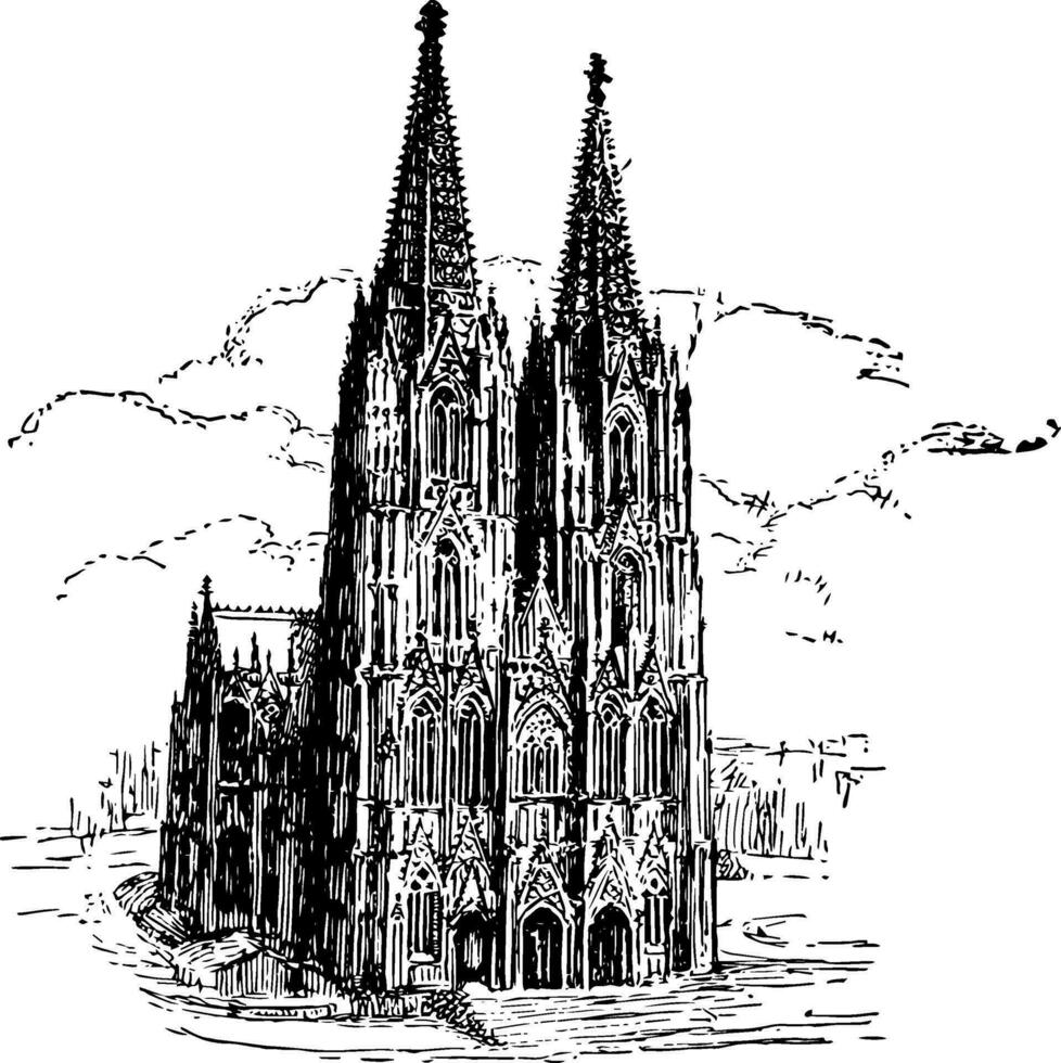 cologne katedral årgång illustration. vektor