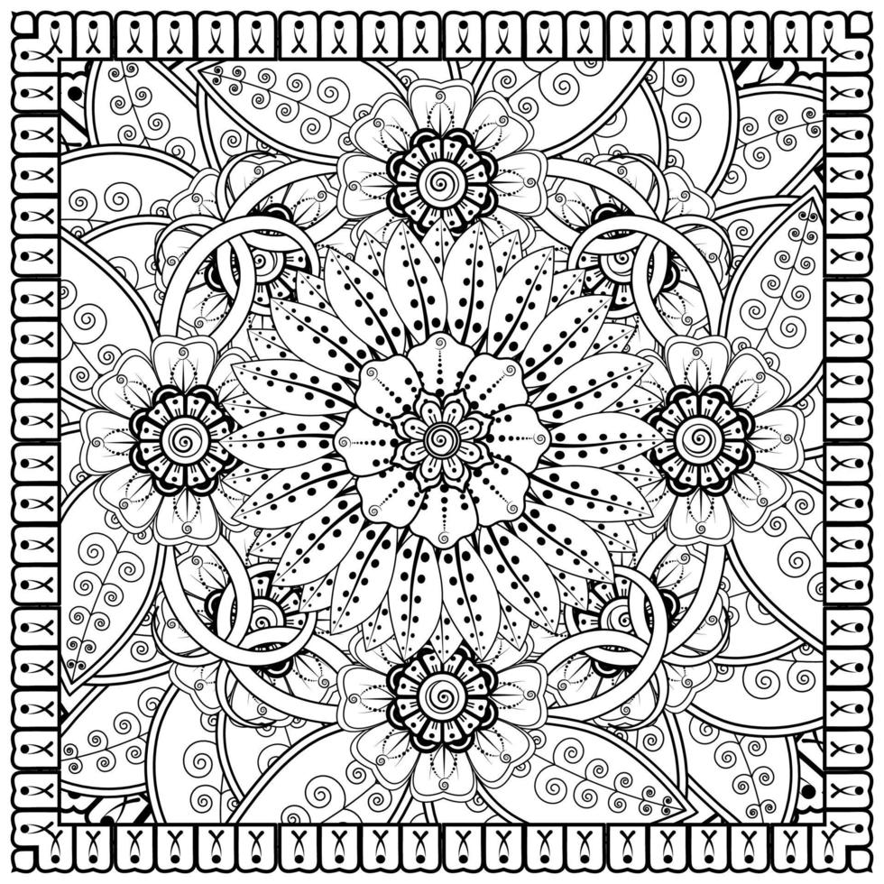 disposition fyrkantigt blommönster i mehndi -stil för målarbokssida vektor
