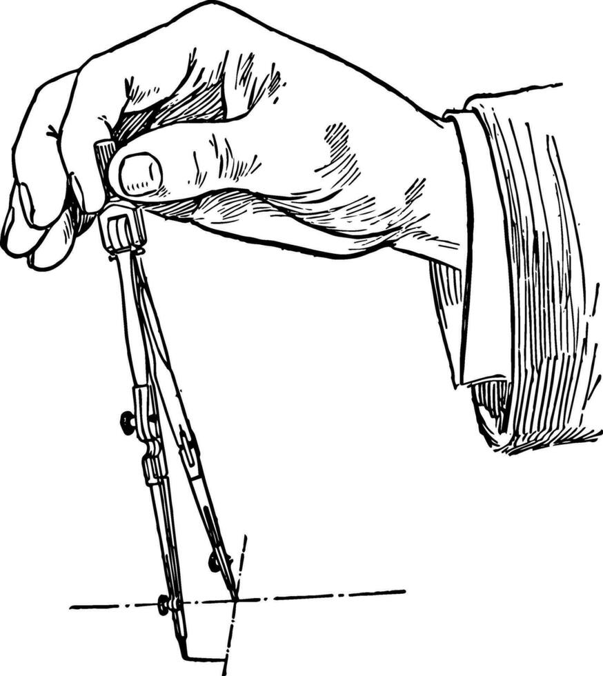 teckning en cirkel använder sig av kompass penna leda med de kompass nål årgång gravyr. vektor