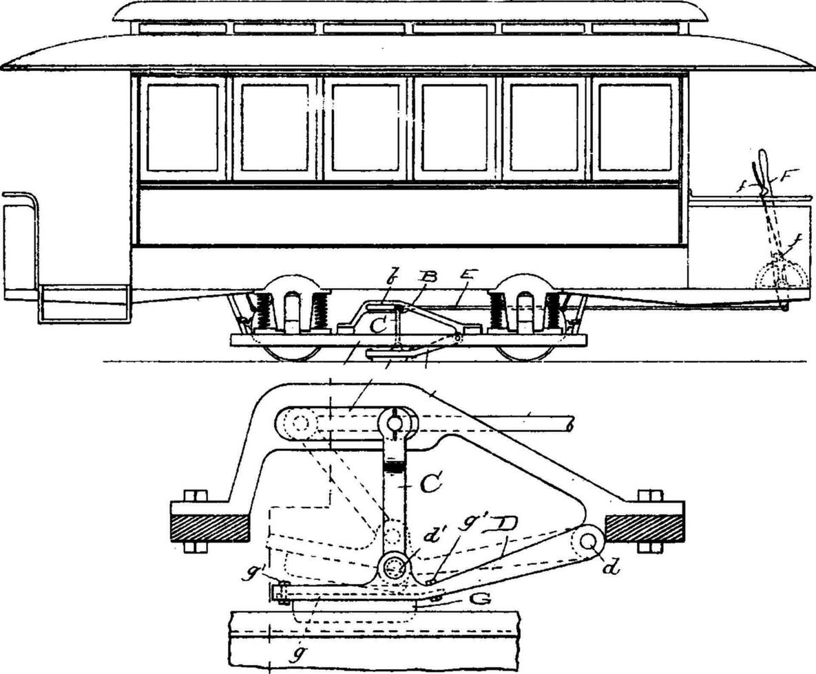 Notfall Schiene Bremse, Jahrgang Illustration. vektor