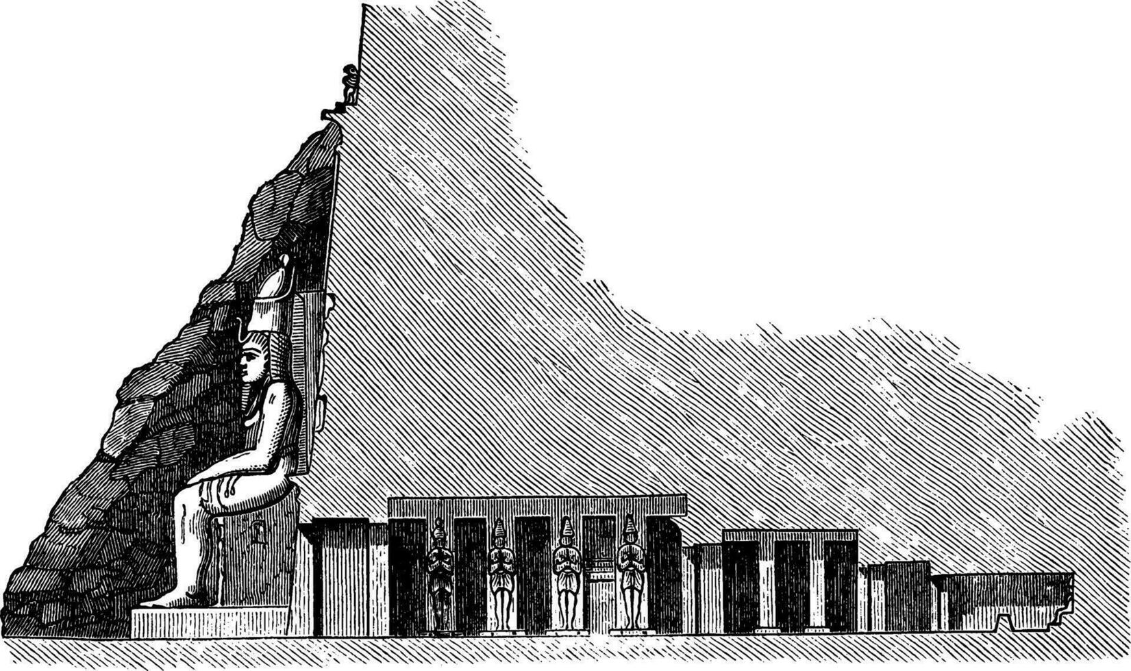 korsa sektion av de bra tempel på abu simbel, arkeologisk webbplats, årgång gravyr. vektor