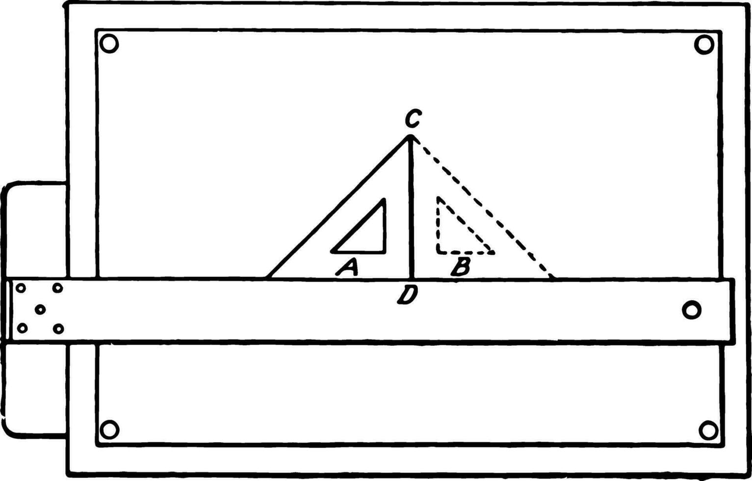 testning trianglar, penna och bit av papper, årgång gravyr. vektor